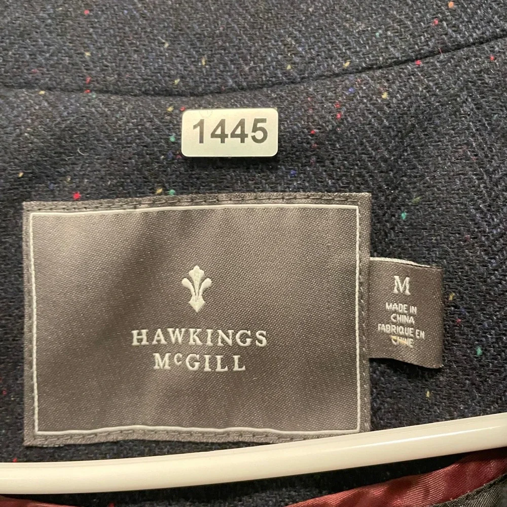Hawkings McGill Men Navy Herringbone Flecked Wool Blend Blazer Sport Coat Size M